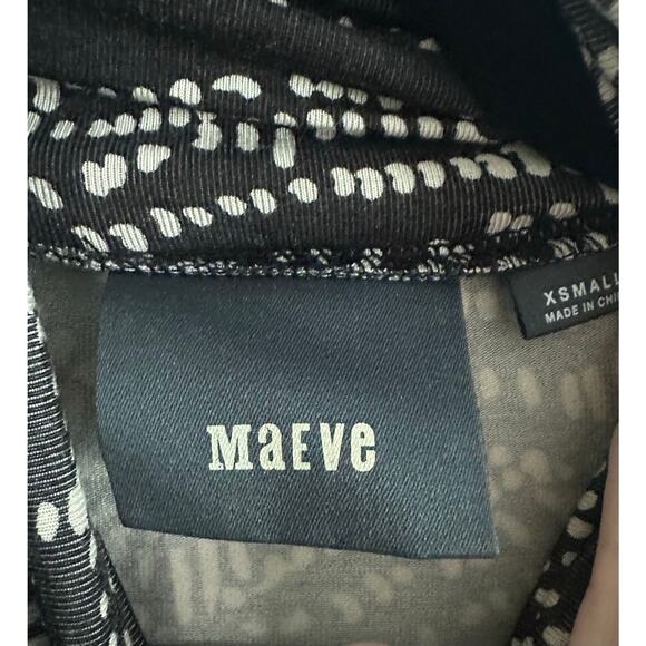 MAEVE Anthropologie Turtleneck Swing Dress Black Cream Long Sleeve Stretch Sz XS - Picture 3 of 5